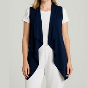 RW&CO Navy Waterfall‎ Open Front Knit Back Vest Size Medium